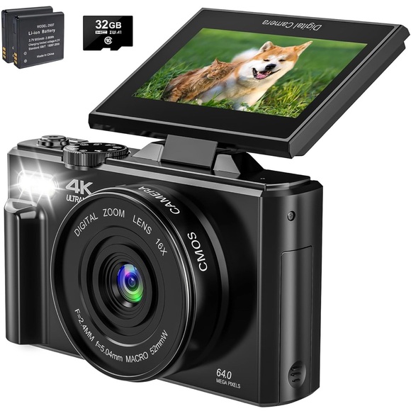 4K Ultra HD Digital Camera with Flip Screen - Black